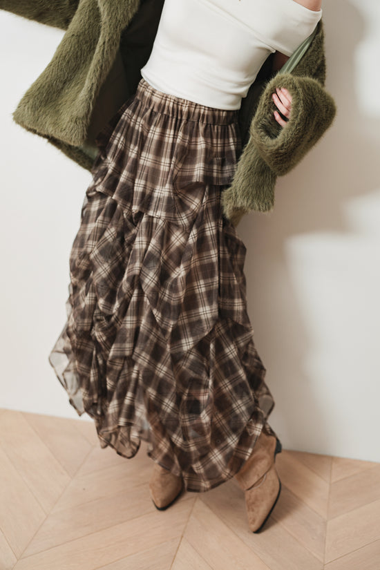 CHECK TULLE SKIRT - BROWN