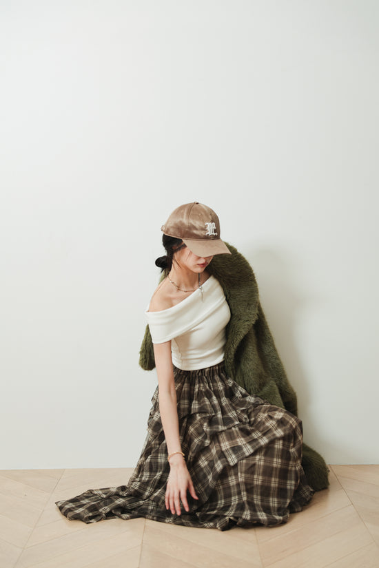 CHECK TULLE SKIRT - BROWN