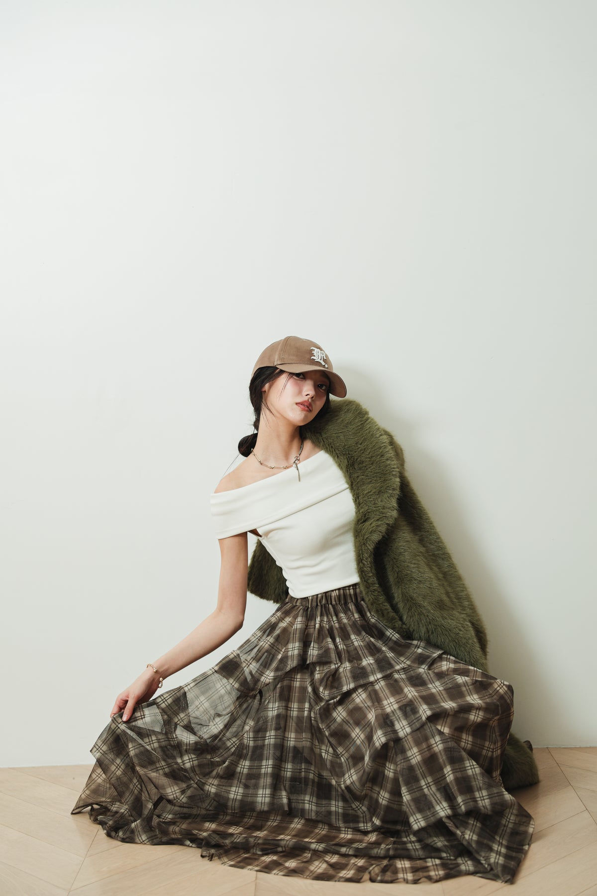 CHECK TULLE SKIRT - BROWN