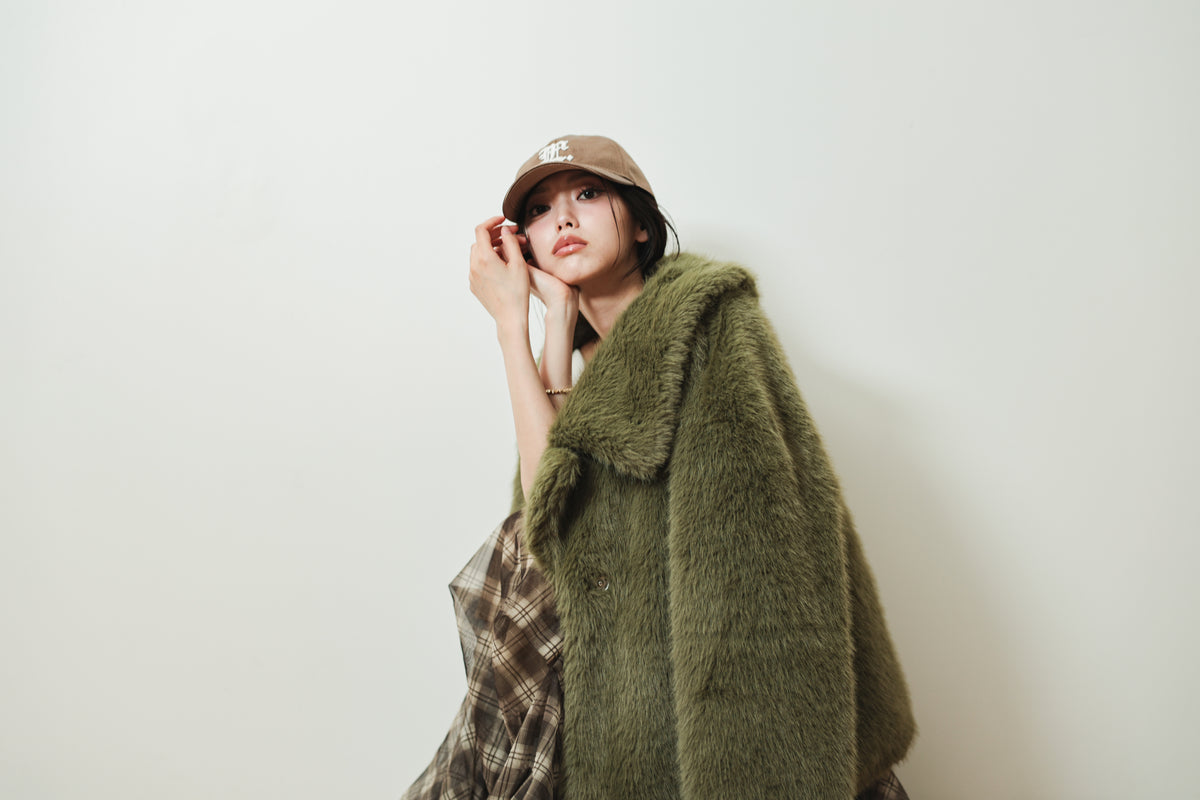 MIDI FAUX FUR COAT - GREEN