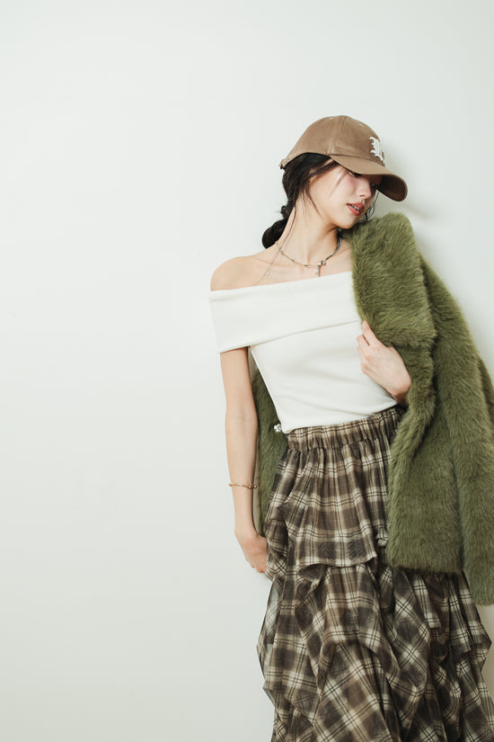 CHECK TULLE SKIRT - BROWN
