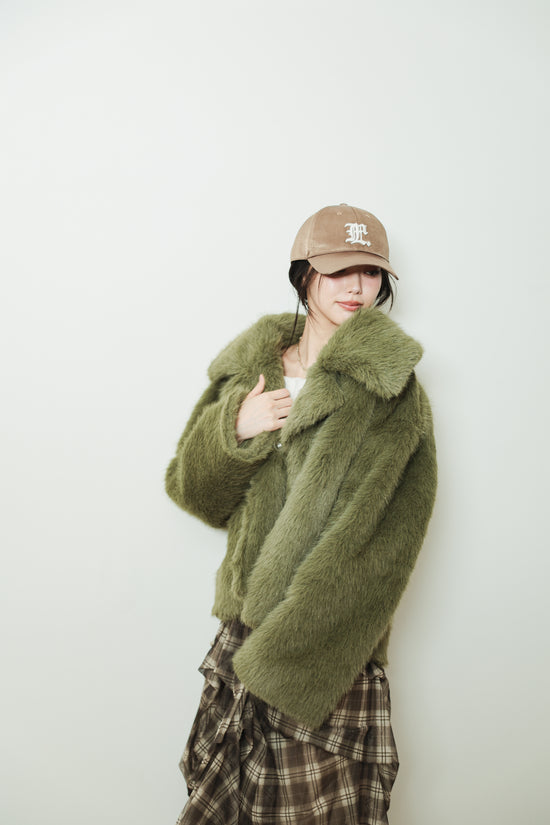 MIDI FAUX FUR COAT - GREEN