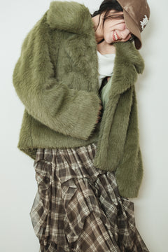 MIDI FAUX FUR COAT - GREEN