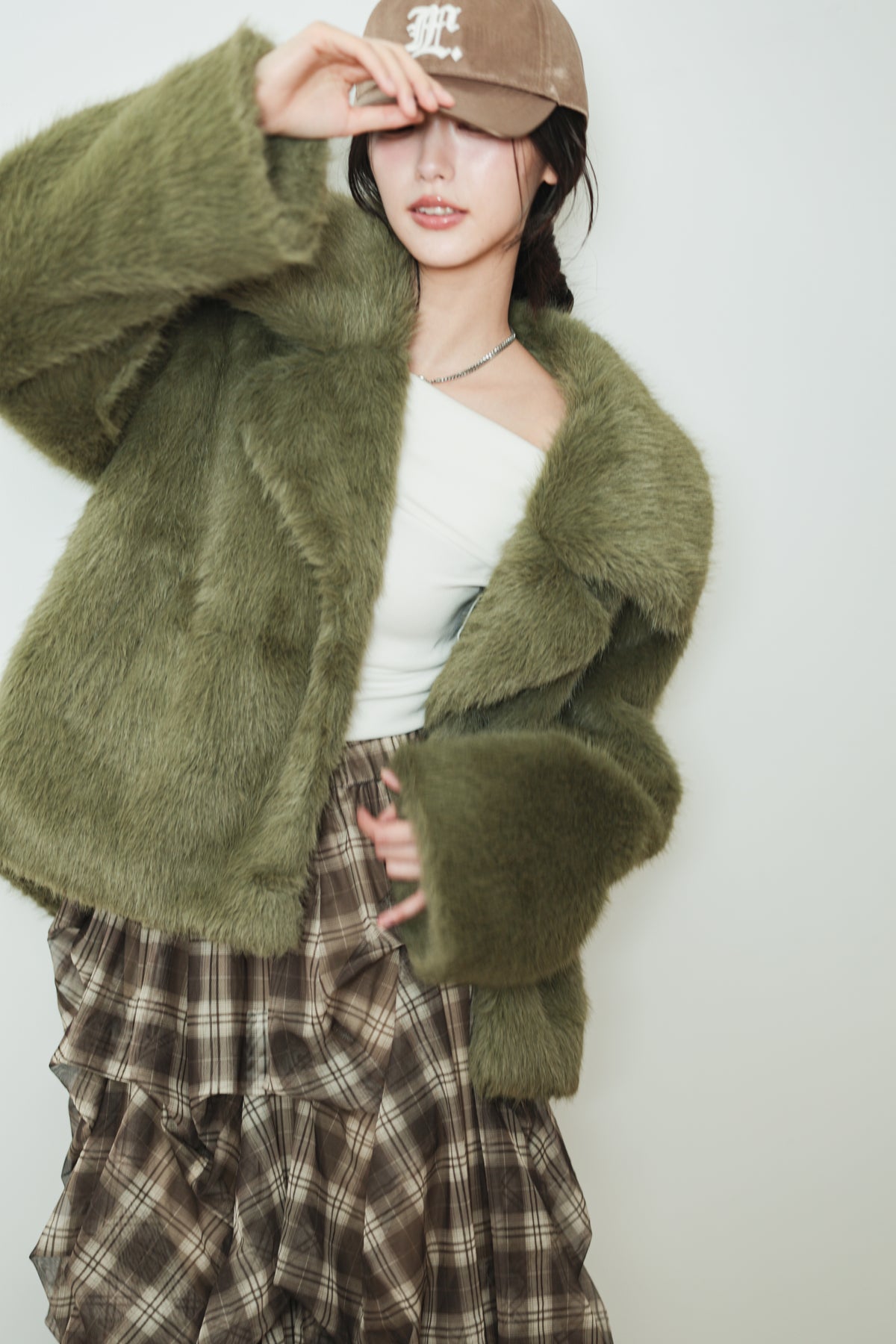MIDI FAUX FUR COAT - GREEN