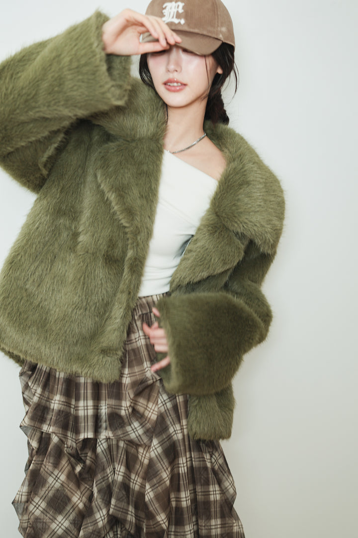MIDI FAUX FUR COAT - GREEN
