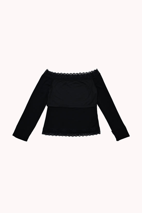 LACE OFF SHOULDER TOP - BLACK