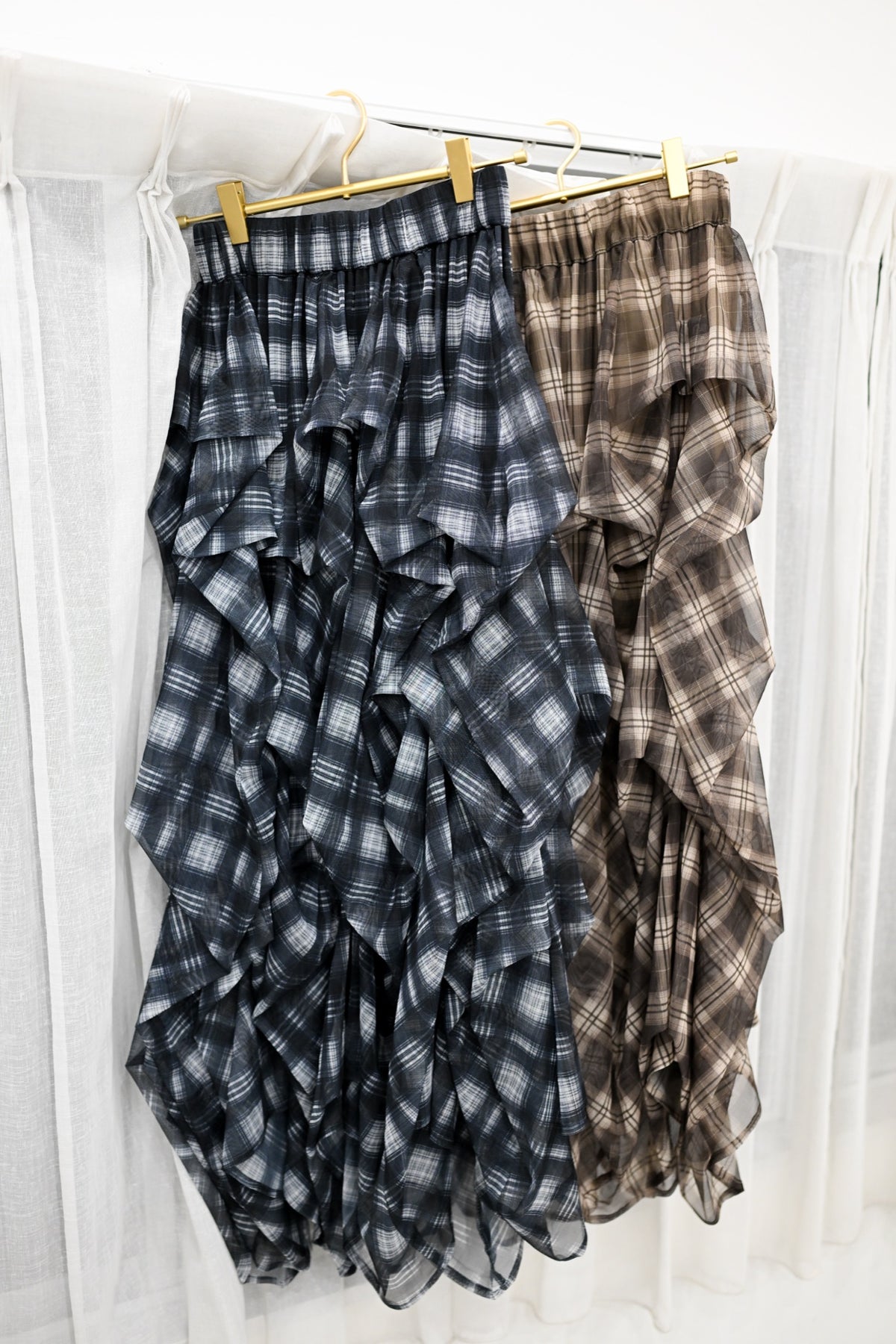 CHECK TULLE SKIRT - BROWN