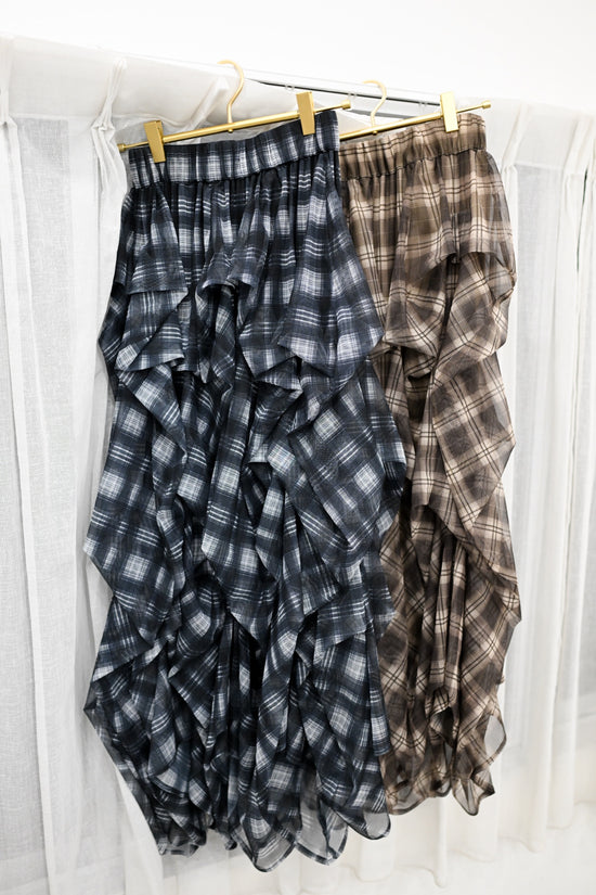 CHECK TULLE SKIRT - BROWN