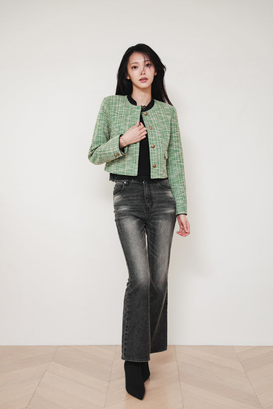 CROPPED TWEED JACKET - GREEN