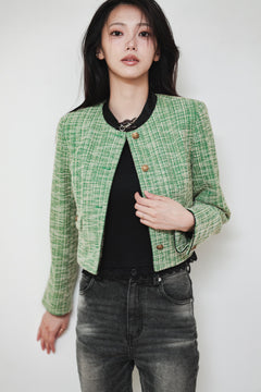 CROPPED TWEED JACKET - GREEN
